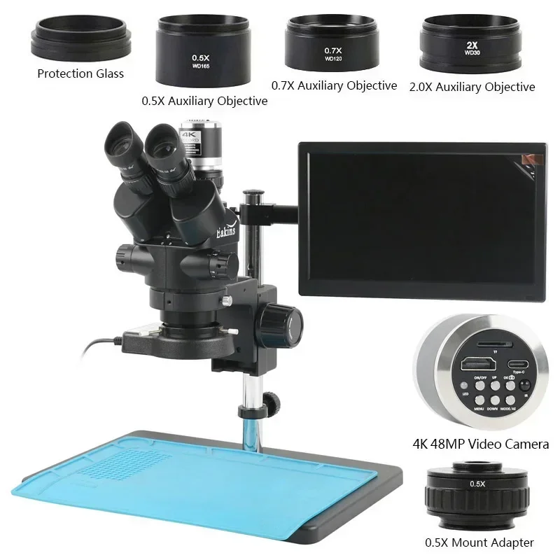 Trinocular Stereo Microscope 7X-45X - Simul البؤري ثلاثي العينيات مجهر ستيريو