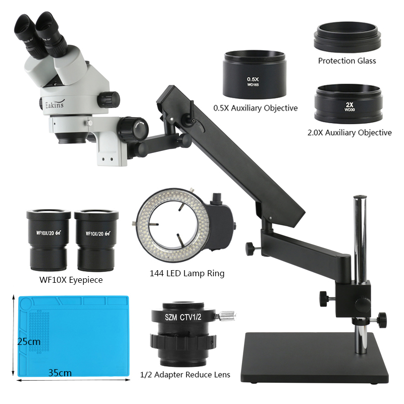 Trinocular Stereo Microscope 7X-45X - توضيح الذراع سطح المكتب قاعدة حامل