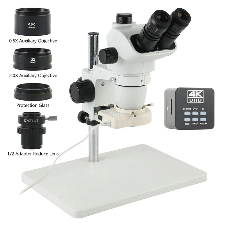 Simul-Focal Industrial Microscope 4K Hdmi - مجهر ستيريو ثلاثي العدسات 6.7X45X 3.5X