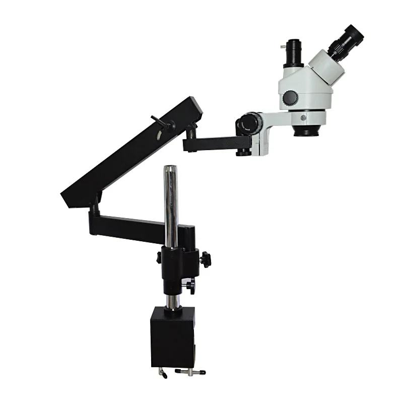 مجهر ستيريو ثلاثي العدسات بذرا - مراجعة Articulating Arm Boom Stand Microscope وسعره