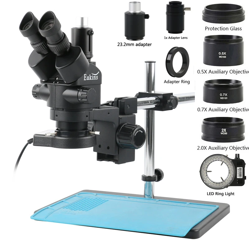 مجموعة مجهر ستيريو ثلاثي العدس - مراجعة Trinocular Stereo Microscope 7X-45X وسعره