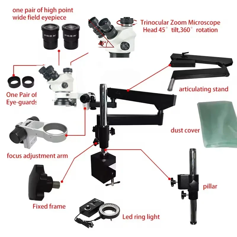 مجهر ستيريو ثلاثي العدسات جديد - مراجعة Articulating Arm Boom Stand Microscope وسعره