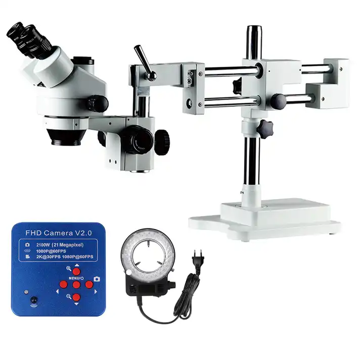 مجهر ستيريو بتكبير 7X-45X مع م - مراجعة Trinocular Stereo Microscope 7X-45X وسعره