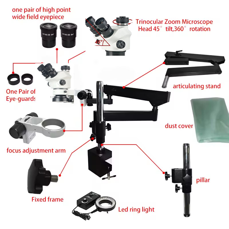 مرنة مفصلية الذراع حركة كبيرة  - مراجعة Articulating Arm Boom Stand Microscope وسعره