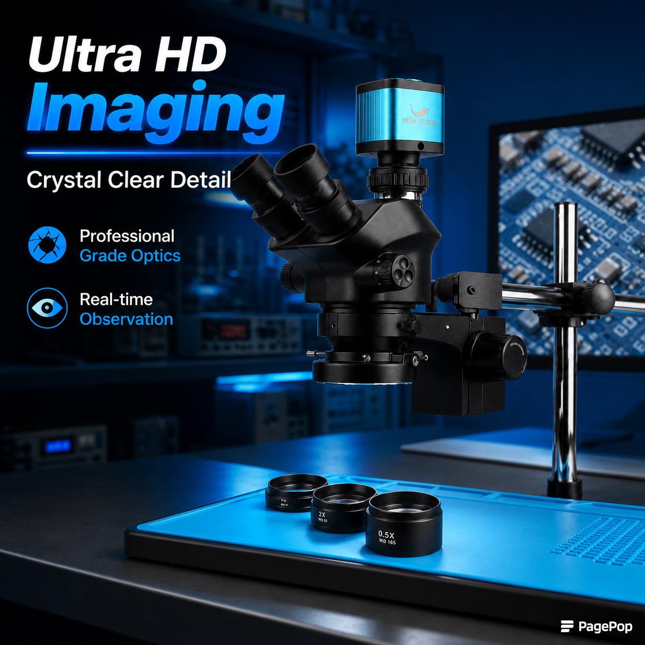 مجهر ستيريو ثلاثي العينية قابل - مراجعة Simul-Focal Industrial Microscope 4K Hdmi وسعره