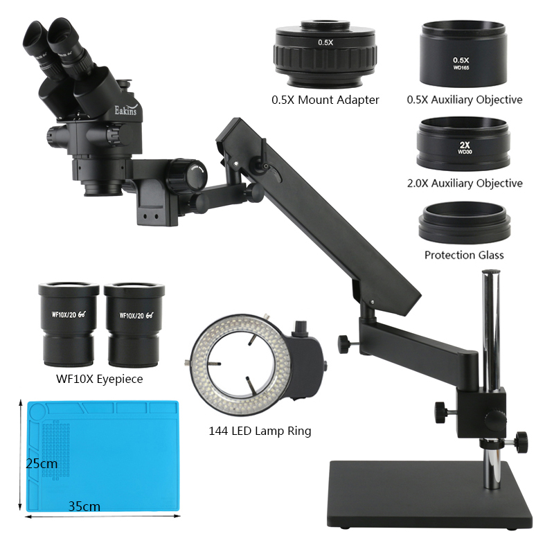 توضيح الذراع سطح المكتب قاعدة  - مراجعة Trinocular Stereo Microscope 7X-45X وسعره