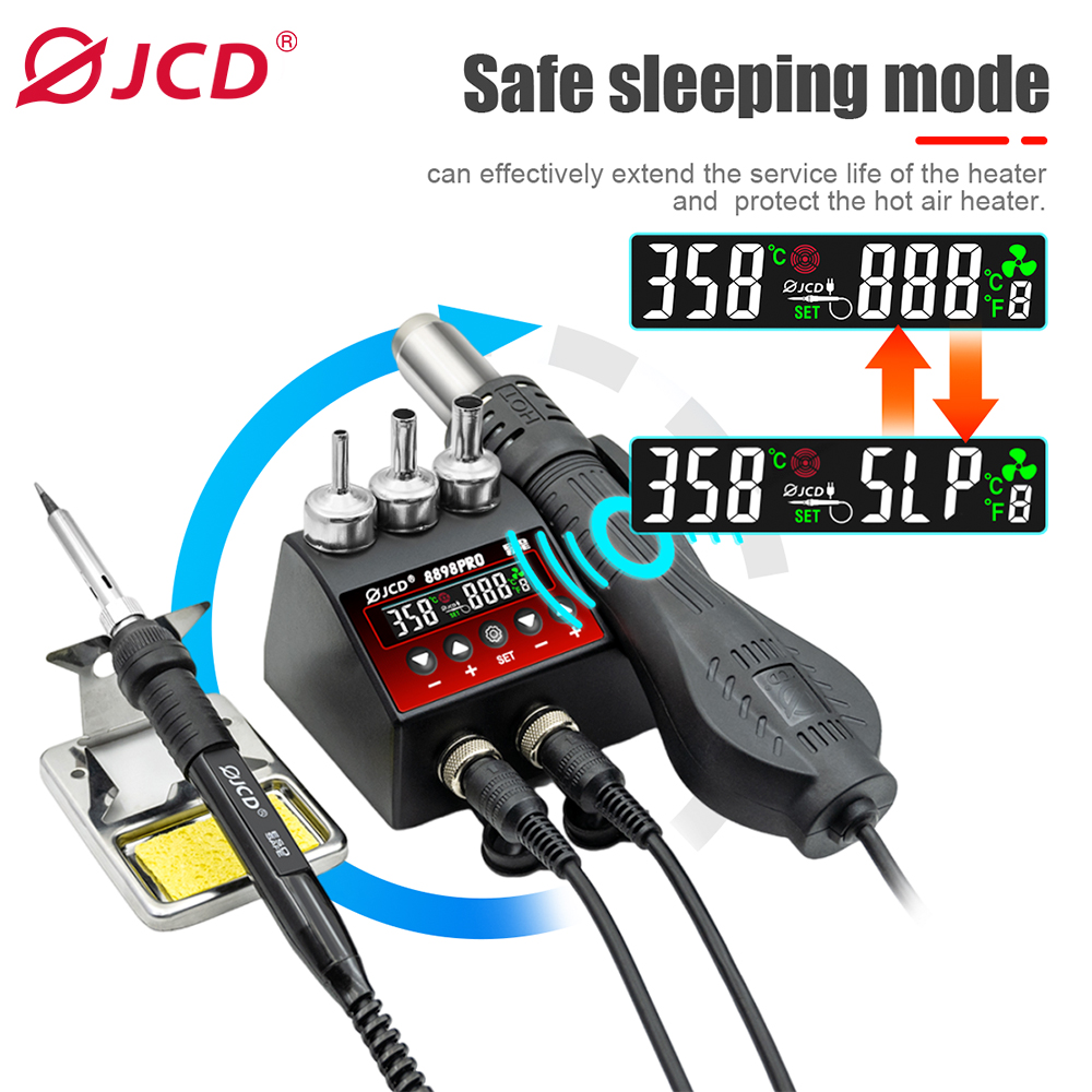 JCD 8898Pro 2 في 1 محطة لحام 7 - مراجعة 2 In 1 Soldering Rework Station 750W وسعره